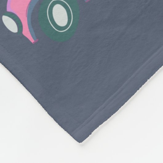 クリスマスツリーが水彩を彩る、かわいいピンクの車 フリースブランケット (角)