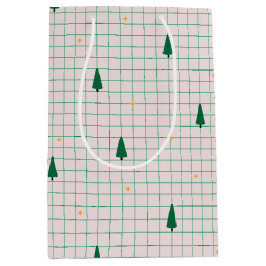 クリスマスツリーが白い緑の正方形 ミディアムペーパーバッグ