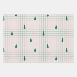クリスマスツリーが白い緑の正方形 ラッピングペーパーシート