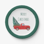 クリスマスツリーが赤いメリークリスマストラック ペーパープレート (正面)