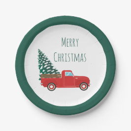 クリスマスツリーが赤いメリークリスマストラック ペーパープレート