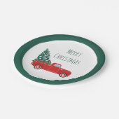クリスマスツリーが赤いメリークリスマストラック ペーパープレート (アングル)