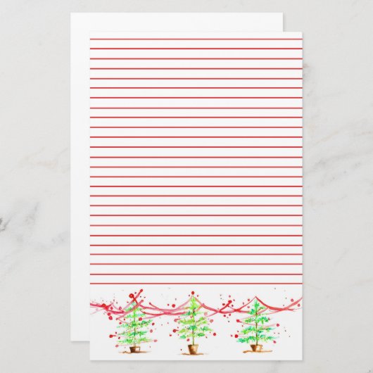 クリスマスツリーが赤く並ぶ 便箋 (正面/裏面)