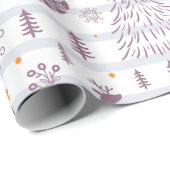 クリスマスツリーが雪の結晶を飾るストライプのクリスマス ラッピングペーパー (ロールコーナー)