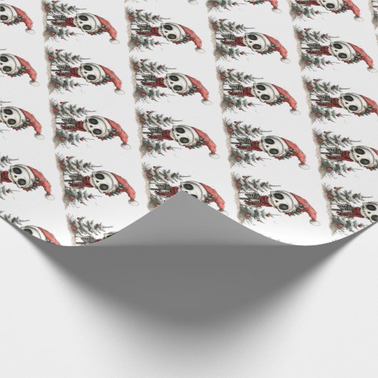 クリスマスツリーが飾られたキュートなクリスマススケルトン ラッピングペーパー (角)