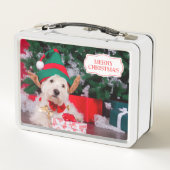 クリスマスツリーが飾られた可愛いクリスマス犬 メタルランチボックス (裏面)