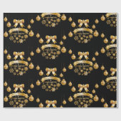 クリスマスツリーきらめく、黒とゴールデンラップ ラッピングペーパー (フラット)