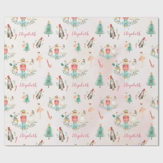 クリスマスツリーくるみ割りガールキッズパーソナライズされたズ ラッピングペーパー (フラット)