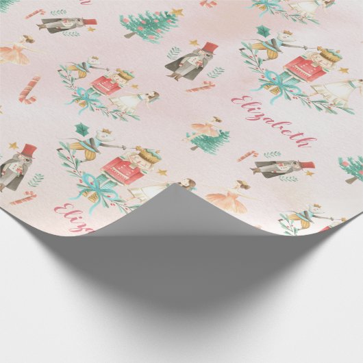 クリスマスツリーくるみ割りガールキッズパーソナライズされたズ ラッピングペーパー (角)