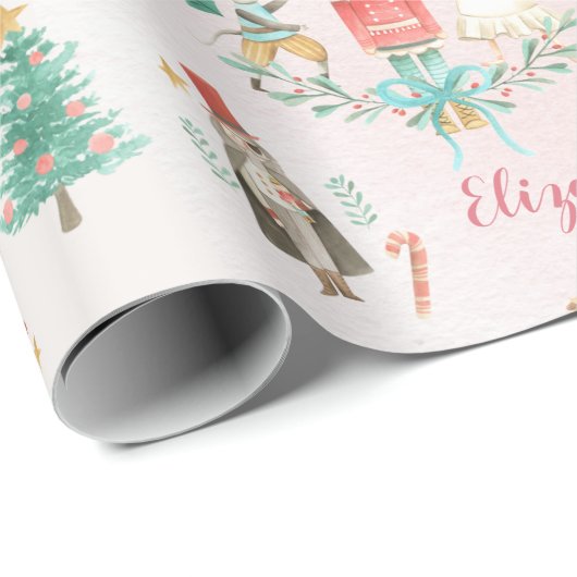 クリスマスツリーくるみ割りガールキッズパーソナライズされたズ ラッピングペーパー (ロールコーナー)
