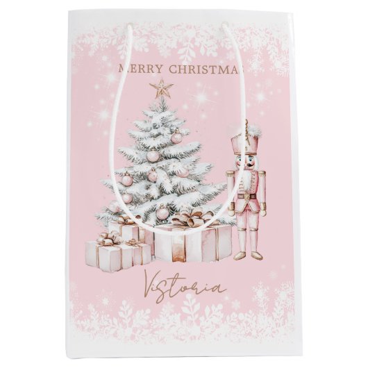 クリスマスツリーくるみ割り雪 ミディアムペーパーバッグ (正面)