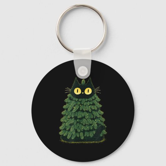 クリスマスツリーでくつろぐ面白い猫の姿  キーホルダー (正面)