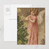 クリスマスツリーでの小さなピンクのガーベドアングル シーズンポストカード (正面/裏面)