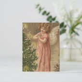 クリスマスツリーでの小さなピンクのガーベドアングル シーズンポストカード (スタンド正面)