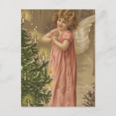 クリスマスツリーでの小さなピンクのガーベドアングル シーズンポストカード (正面)