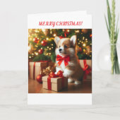 クリスマスツリーでコーギの子犬。 カード (正面)