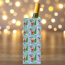 クリスマスツリーでゴルフをするサンタクロース ワインギフトバッグ