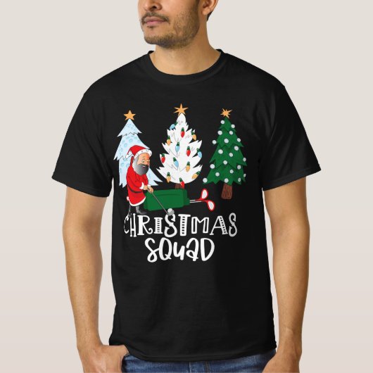 クリスマスツリーでサンタクロースとゴルフクリスマスチーム Tシャツ (正面)