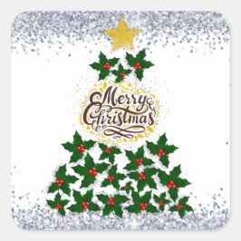 クリスマスツリーでメリークリスマス スクエアシール