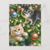 クリスマスツリーで可愛い子猫 シーズンポストカード (正面)