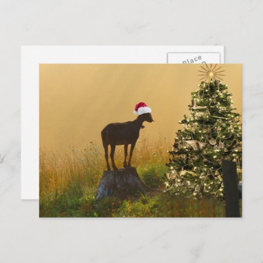 クリスマスツリーで孤独なヤギのマルベル シーズンポストカード (正面/裏面)
