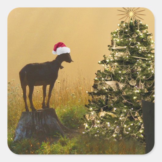 クリスマスツリーで孤独なヤギのマルベル スクエアシール (正面)