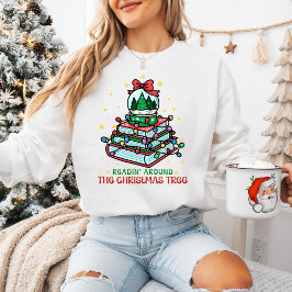 クリスマスツリーで読書するあったかブックラバー スウェットシャツ