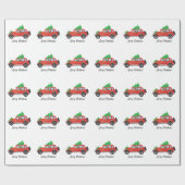 クリスマスツリーで赤い車を運転するBasenji Dog ラッピングペーパー (フラット)