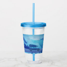 クリスマスツリーで道路を下る アクリルタンブラー