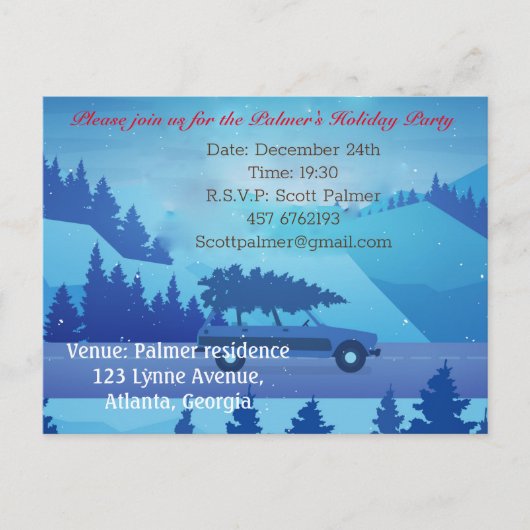 クリスマスツリーで道路を下る インビテーションポストカード (正面)