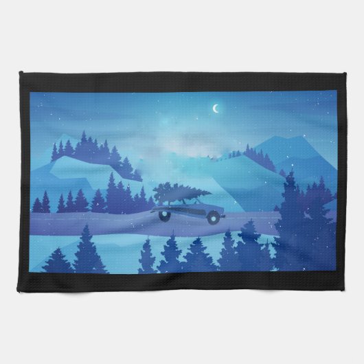 クリスマスツリーで道路を下る キッチンタオル (横)