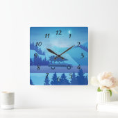 クリスマスツリーで道路を下る スクエア壁時計 (ホーム)