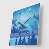 クリスマスツリーで道路を下る スクエア壁時計 (傾斜)