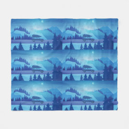 クリスマスツリーで道路を下る フリースブランケット