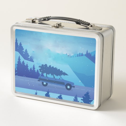 クリスマスツリーで道路を下る メタルランチボックス (正面)