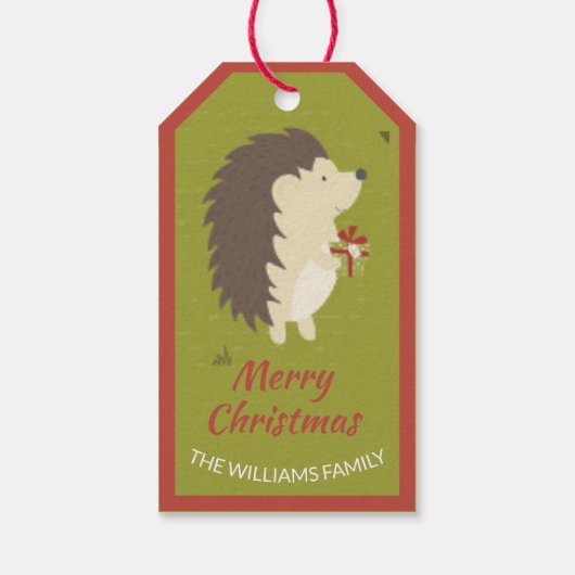 クリスマスツリーとそりの子供たちのかわいいハリネズミ ギフトタグ (裏面)