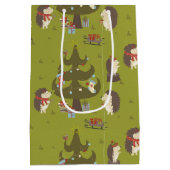 クリスマスツリーとそりの子供たちのかわいいハリネズミ ミディアムペーパーバッグ (裏面)