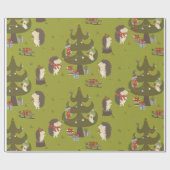 クリスマスツリーとそりの子供たちのかわいいハリネズミ ラッピングペーパー (フラット)