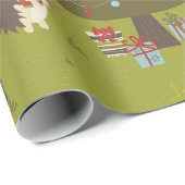 クリスマスツリーとそりの子供たちのかわいいハリネズミ ラッピングペーパー (ロールコーナー)