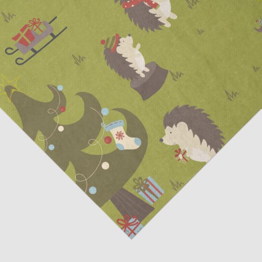 クリスマスツリーとそりの子供たちのかわいいハリネズミ 薄葉紙 (詳細)