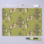 クリスマスツリーとそりの子供たちのかわいいハリネズミ 薄葉紙 (クラフト)