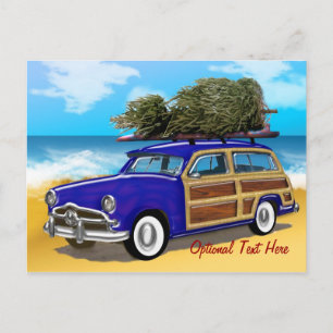 クリスマスツリーとのサーフィンWoodie シーズンポストカード