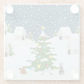 クリスマスツリーとアニを持つクリスマス雪の村 ガラスコースター (裏面)