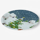クリスマスツリーとアニを持つクリスマス雪の村 ペーパープレート (アングル)