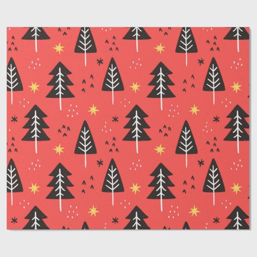 クリスマスツリーとイエロースターラッピング紙 ラッピングペーパー (フラット)