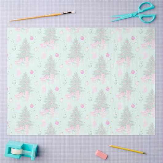 クリスマスツリーとオーナメントグリーンクリスマス 薄葉紙 (クラフト)