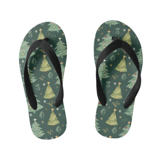クリスマスツリーとオーナメントパターン キッズビーチサンダル (フットベッド)