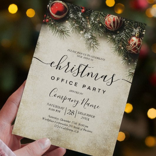 クリスマスツリーとオーナメントホリデーオフィスパーティー 招待状