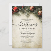 クリスマスツリーとオーナメントホリデーオフィスパーティー 招待状 (正面)