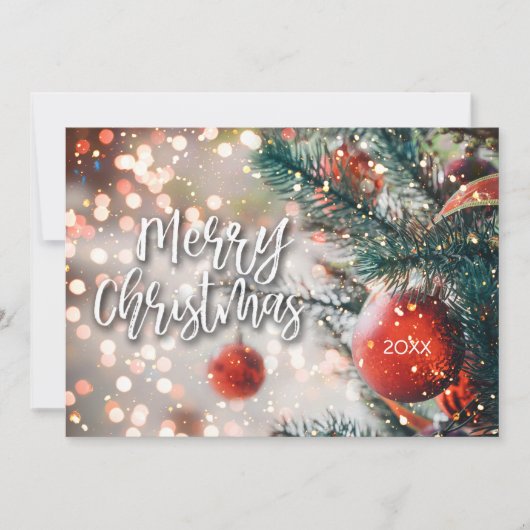 クリスマスツリーとオーナメントホリデーグリーティングカード シーズンカード (正面)